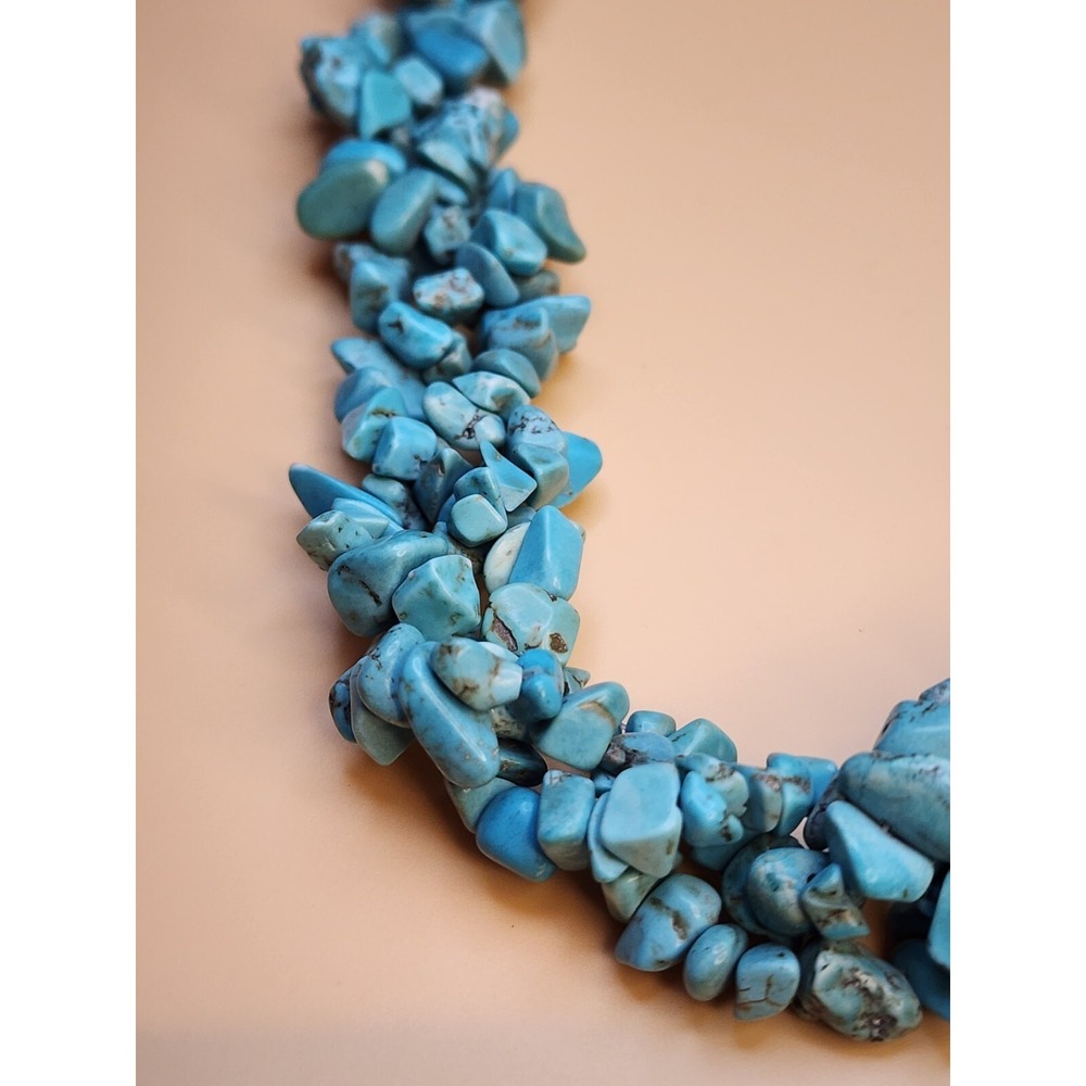 Vintage TURQUOISE Chip Necklace Chunky Strand Knotted Bead‎ 20" FREE $HIPPING!! - Picture 4 of 5